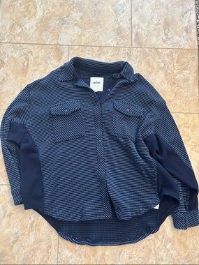 aerie Navy and Light Navy Textured Button-Front Shirt